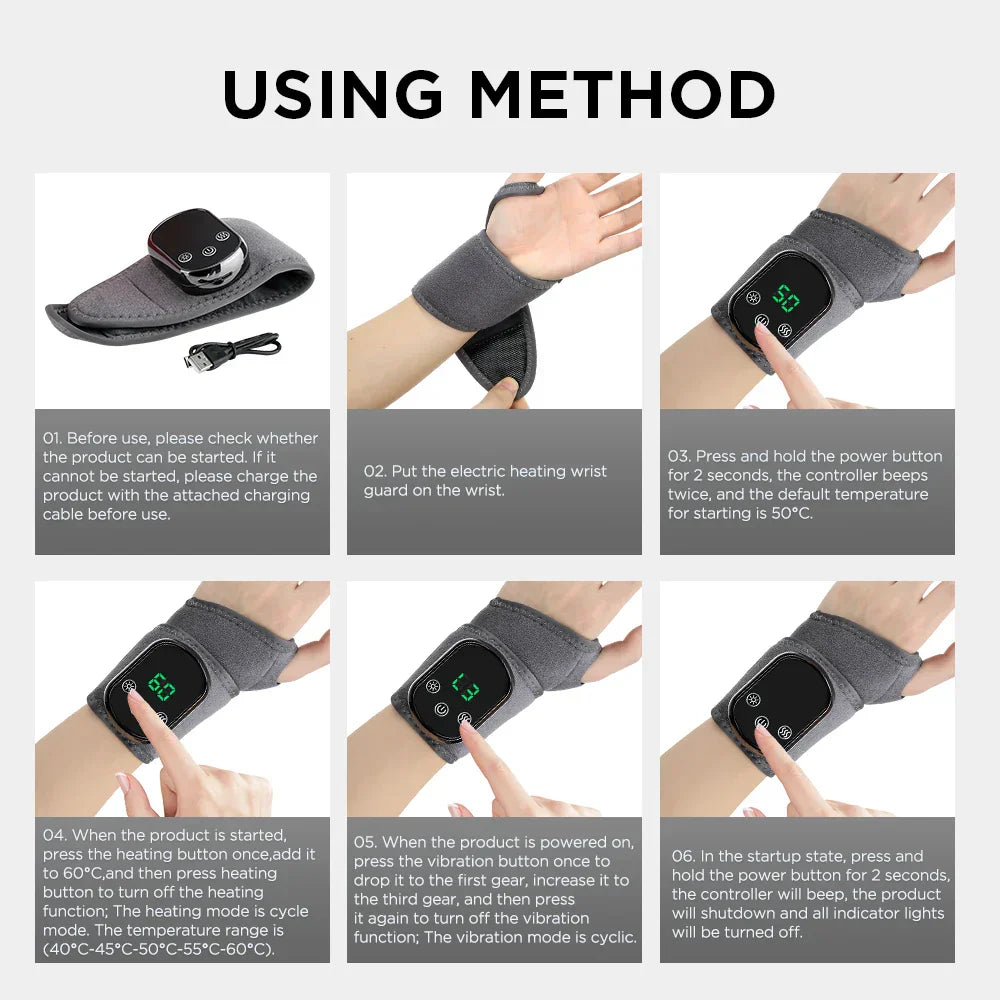 Electric Heating Ankle & Wrist Brace with Infrared Heat, Vibration Massage, Timer, and Breathable Fabric - Grey