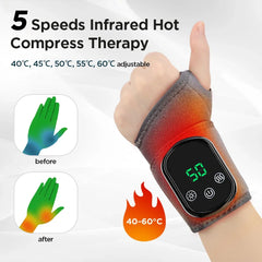 Electric Heating Ankle & Wrist Brace with Infrared Heat, Vibration Massage, Timer, and Breathable Fabric - Grey