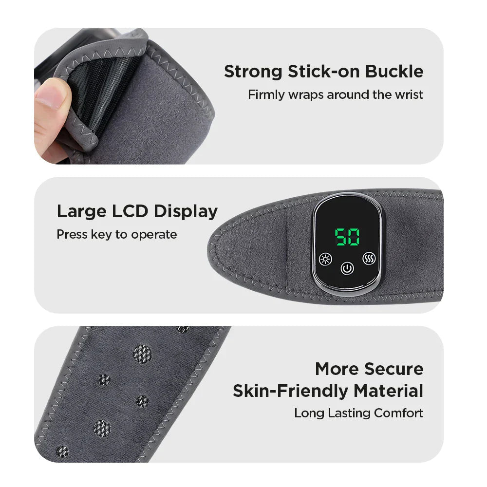 Electric Heating Ankle & Wrist Brace with Infrared Heat, Vibration Massage, Timer, and Breathable Fabric - Grey