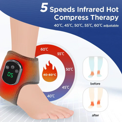 Electric Heating Ankle & Wrist Brace with Infrared Heat, Vibration Massage, Timer, and Breathable Fabric - Grey