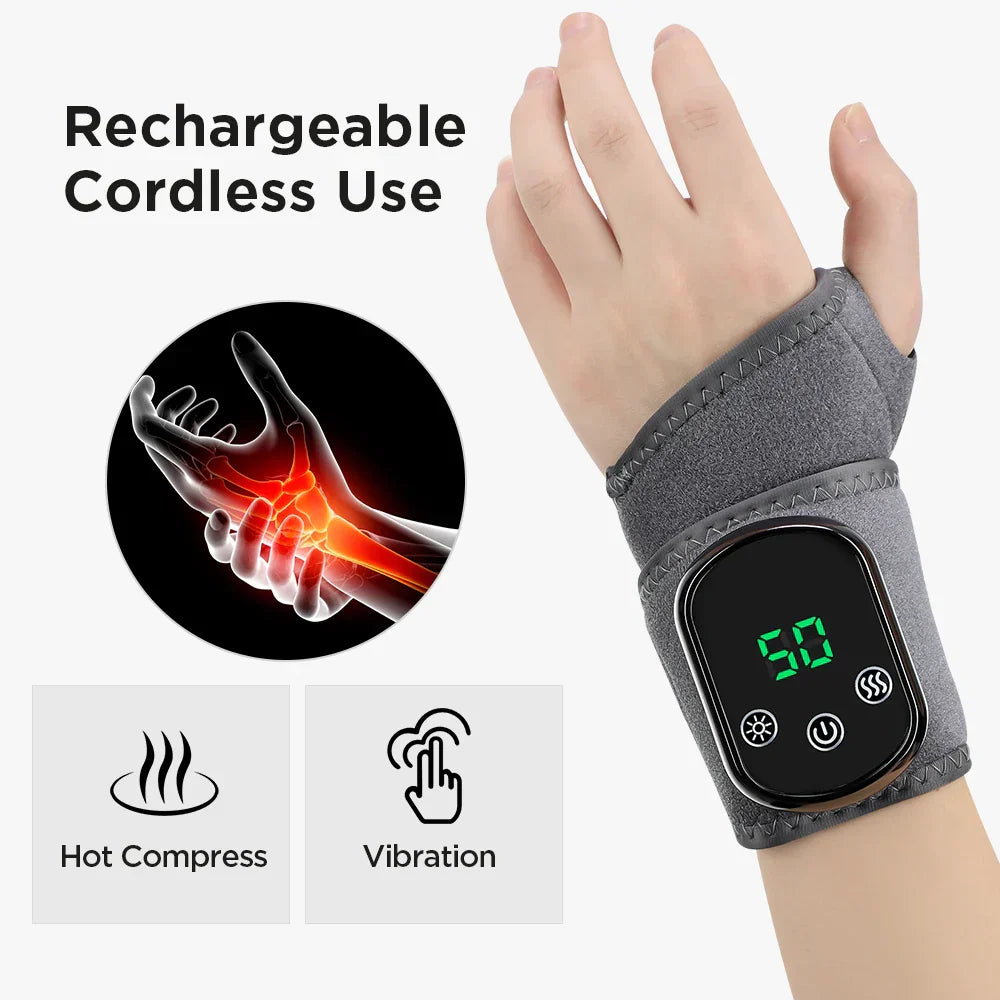 Electric Heating Ankle & Wrist Brace with Infrared Heat, Vibration Massage, Timer, and Breathable Fabric - Grey