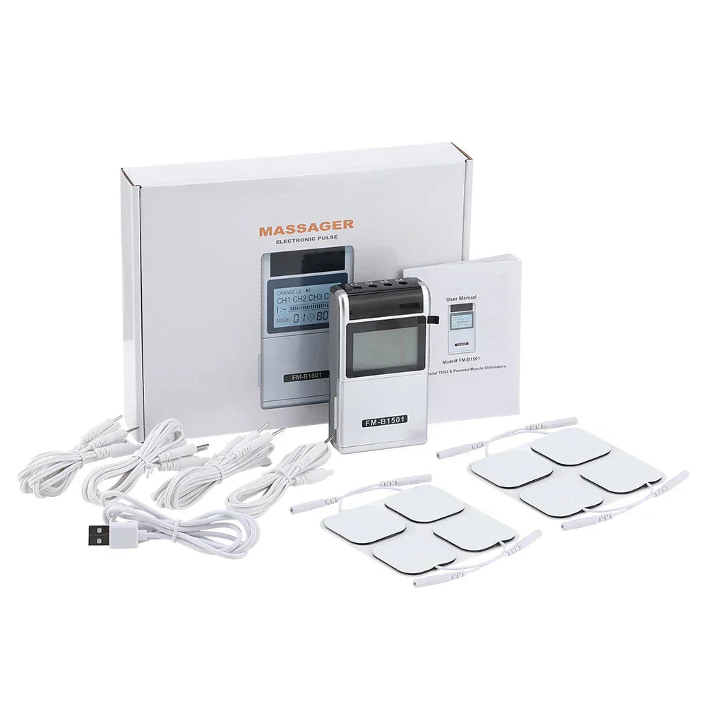 15-Mode Electric Therapy Massager with LCD Display, 4 Outputs, Timer & Intensity Control - Ideal Gift for Pain Relief