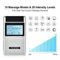 15-Mode Electric Therapy Massager with LCD Display, 4 Outputs, Timer & Intensity Control - Ideal Gift for Pain Relief