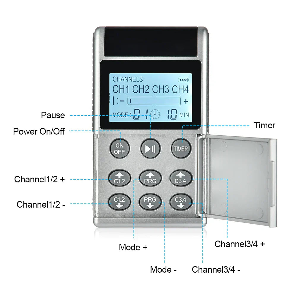 15-Mode Electric Therapy Massager with LCD Display, 4 Outputs, Timer & Intensity Control - Ideal Gift for Pain Relief