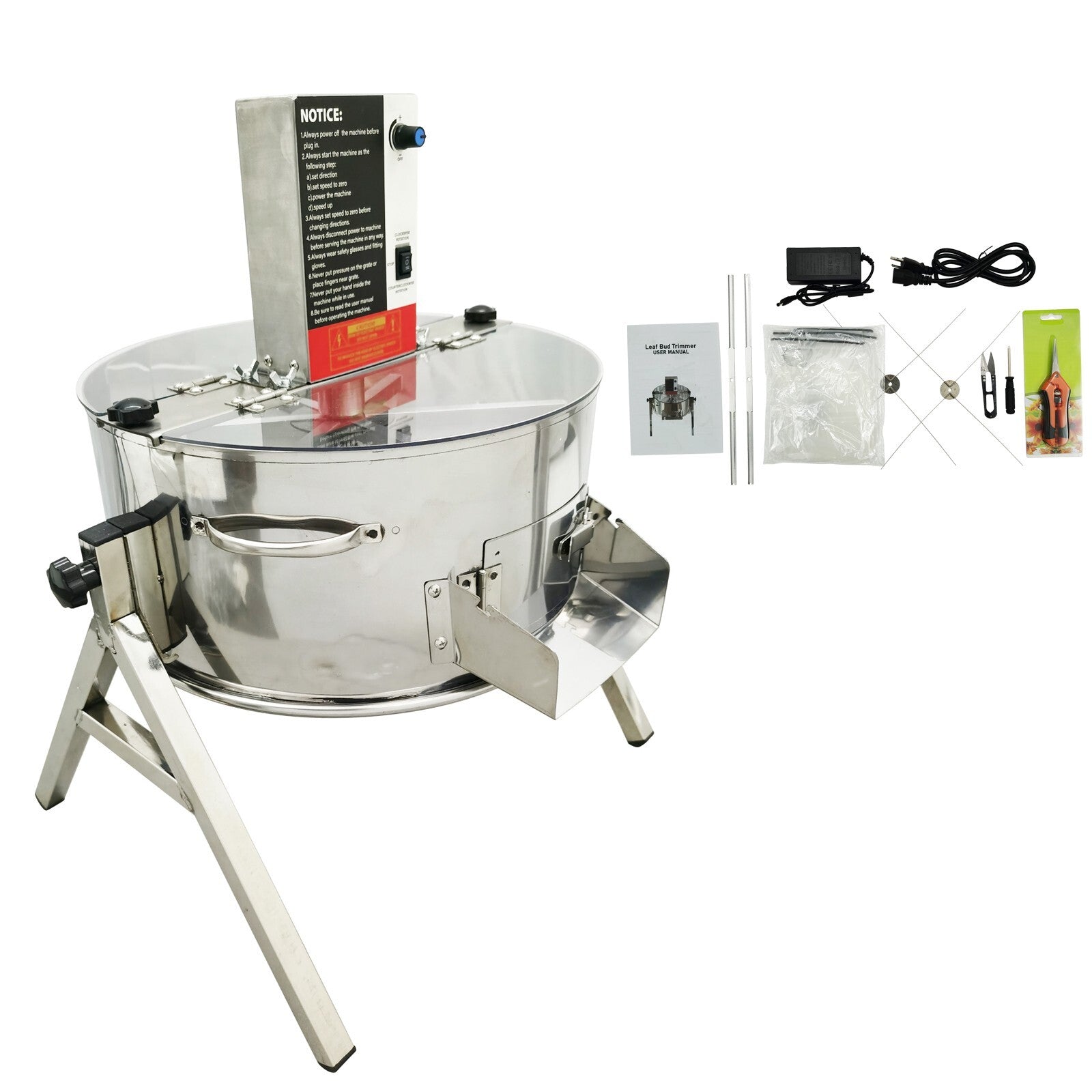 Greenzech 16" Electric & Manual Bud Leaf Trimmer, 52W Stainless Steel Bowl Trimmer for Hydroponics, Herbs & Flowers