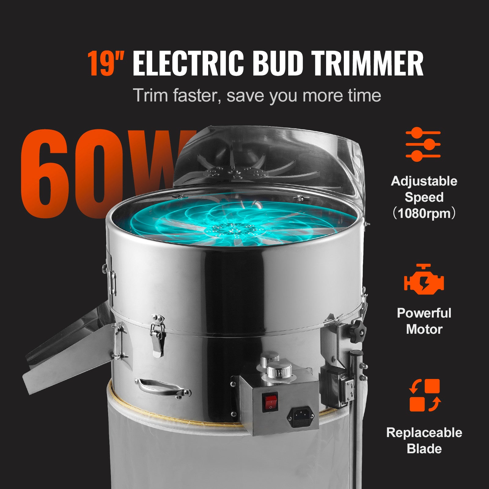 Greenzech 18" Electric Bud Leaf Trimmer Machine, 60W Stainless Steel Spin Trimmer for Hydroponics, Buds & Herbs