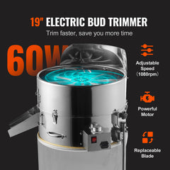Greenzech 18" Electric Bud Leaf Trimmer Machine, 60W Stainless Steel Spin Trimmer for Hydroponics, Buds & Herbs