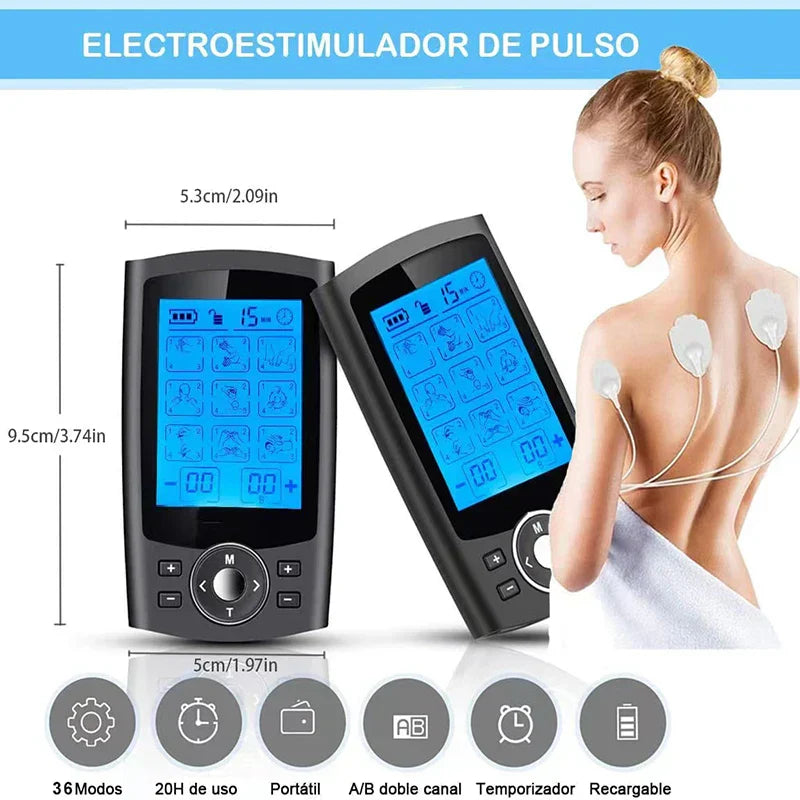 Dual Channel TENS EMS Unit - 36 Modes Muscle Stimulator for Pain Relief, 10 Pads, Portable with Storage Bag