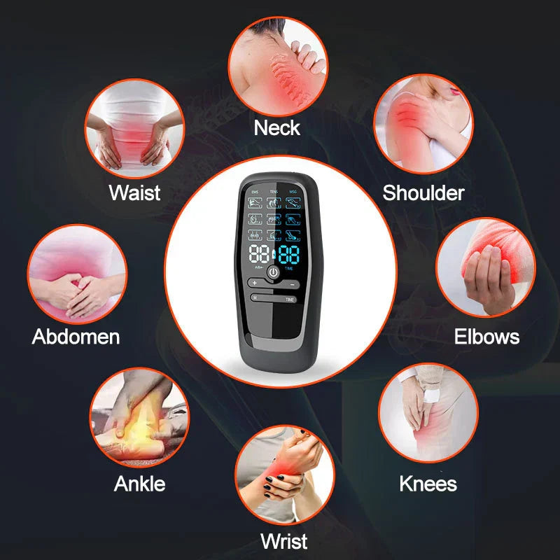 TENS Electric Massager with 6 Modes & 19 Intensity Levels for Pain Relief, Rechargeable, Includes Electrodes & USB Cable
