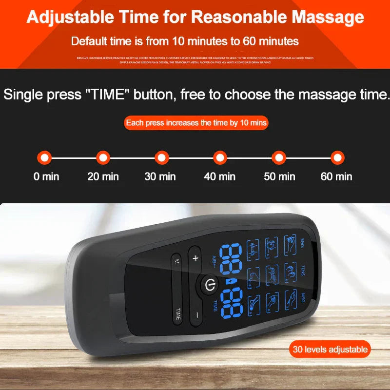 TENS Electric Massager with 6 Modes & 19 Intensity Levels for Pain Relief, Rechargeable, Includes Electrodes & USB Cable