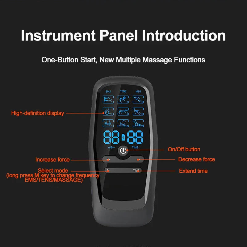 TENS Electric Massager with 6 Modes & 19 Intensity Levels for Pain Relief, Rechargeable, Includes Electrodes & USB Cable