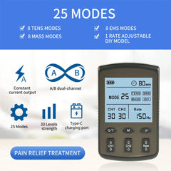 25-Mode TENS EMS Muscle Stimulator for Pain Relief & Body Massage - Digital Therapy Machine with Adjustable Intensity