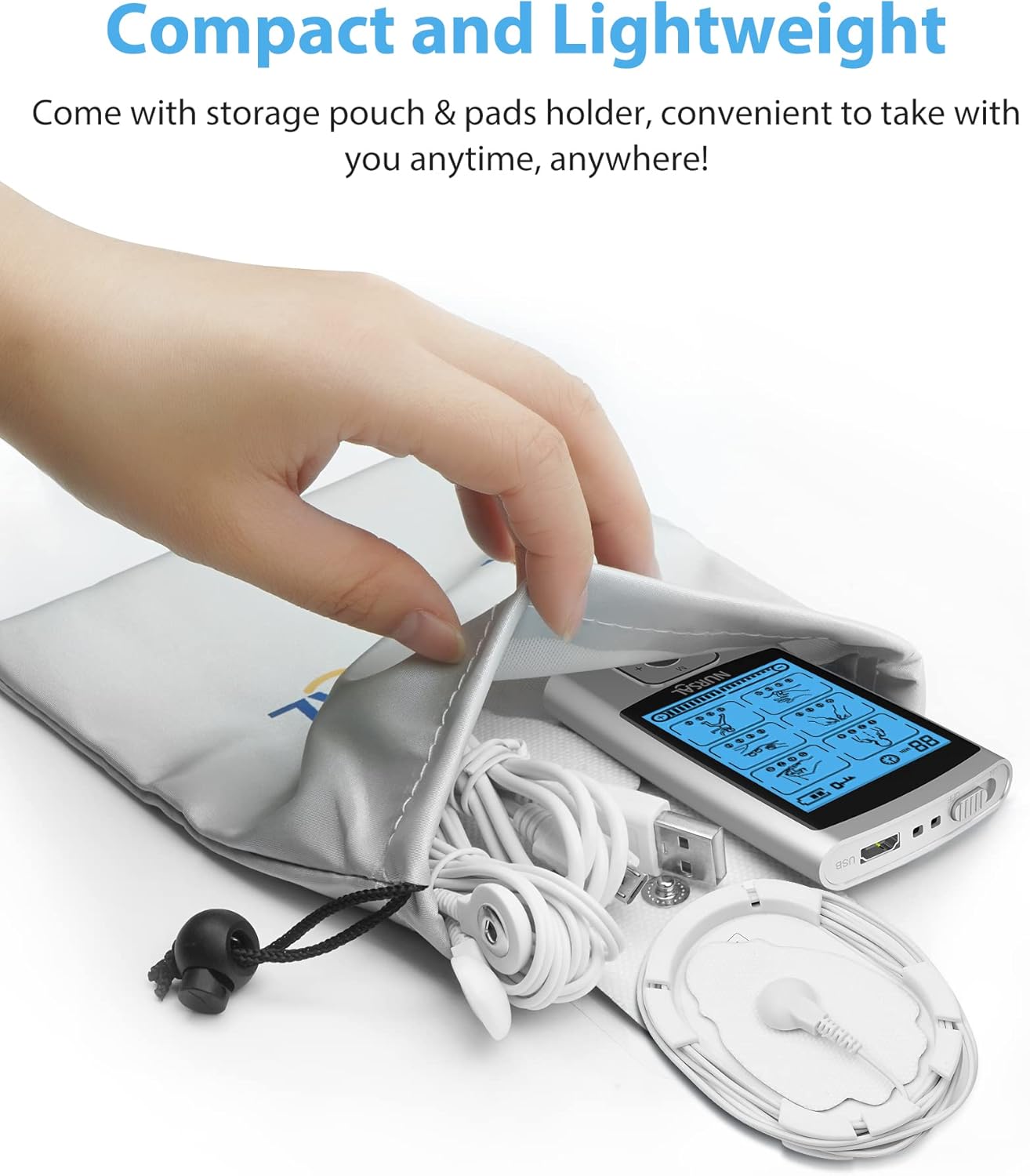 TENS & EMS Pain Relief Machine with Electrode Pads, USB Cable, and Accessories for Muscle Recovery and Conditioning