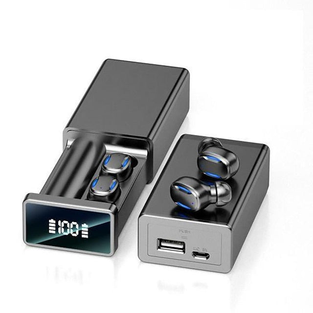 Stereo TWS Wireless Bluetooth 5.2 Headset Waterproof Sport CVC8.0 Noise Cancelling Headphones with Mic LED Display for Smartphones