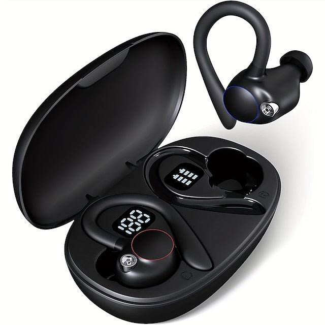 Wireless Earbuds 60hours Playback IPX7 Waterproof Earphones Over-Ear Stereo Bass Headset With Earhooks Microphone LED Battery Display