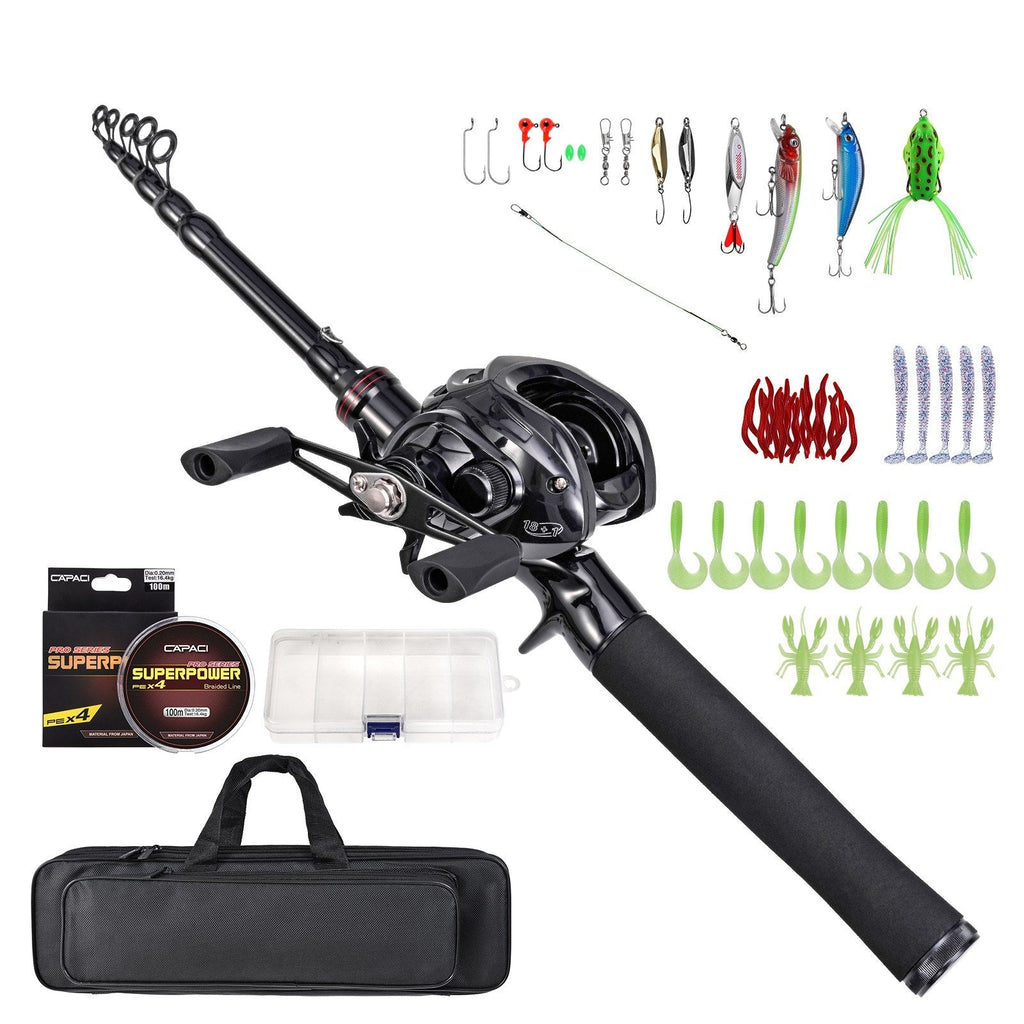 Fishing Rod & Reel Combo Set Portable Telescopic 180cm/210cm with Spinning Reels Bait and Hook Accessories Saltwater Fishing Tackle Bag & Case - Left