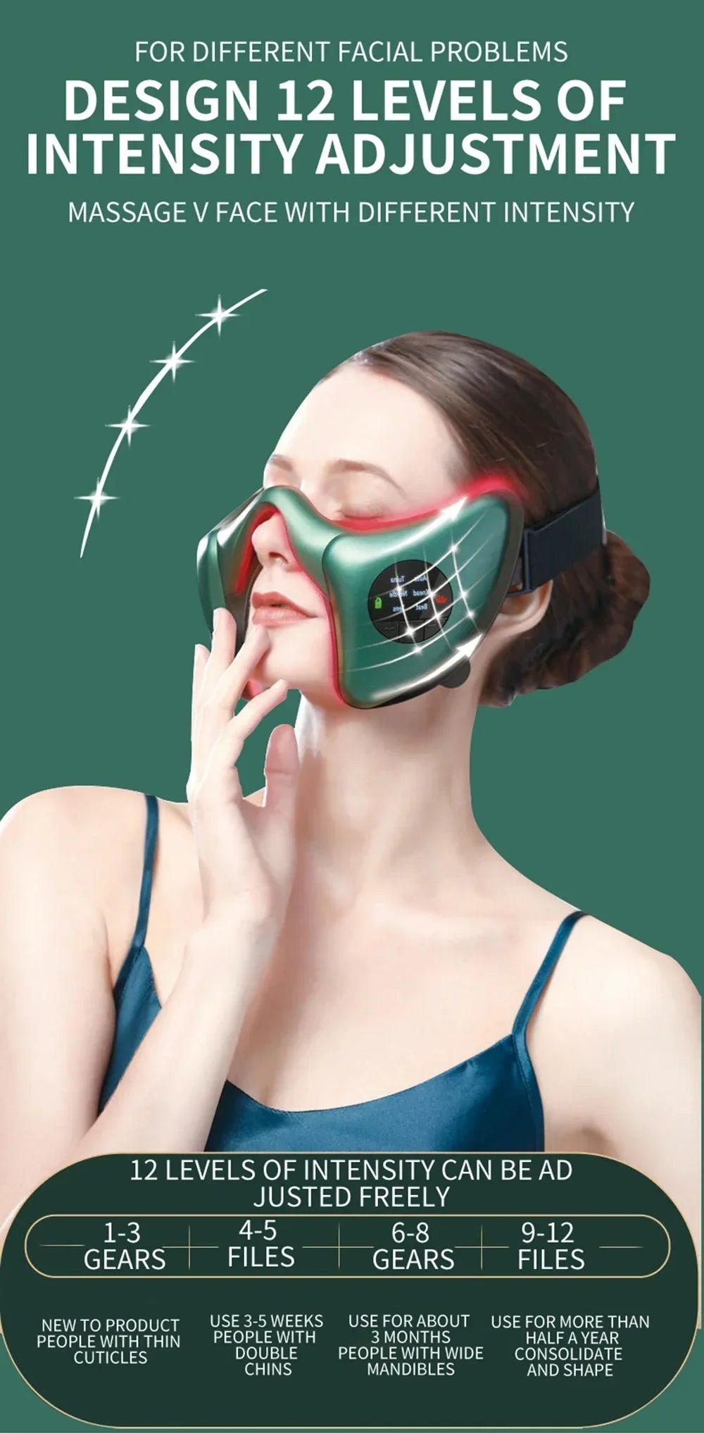 TEMS Microcurrent Face-Lifting Device - Stimulates Collagen, Reduces Fine Lines, Enhances Skin Vitality, 12 Gears, 5 Modes