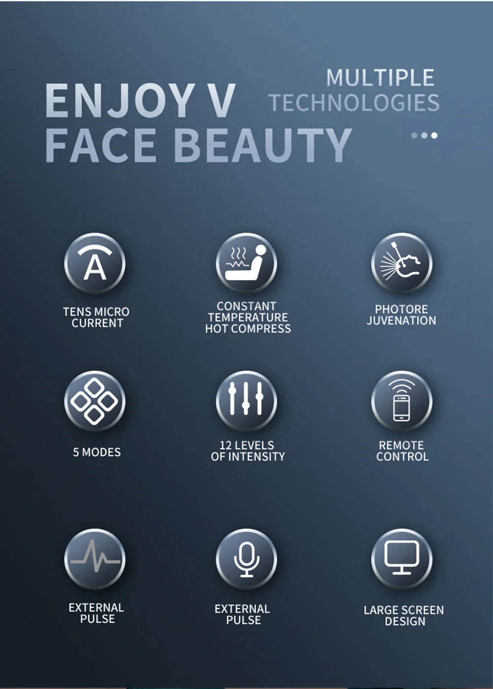 TEMS Microcurrent Face-Lifting Device - Stimulates Collagen, Reduces Fine Lines, Enhances Skin Vitality, 12 Gears, 5 Modes
