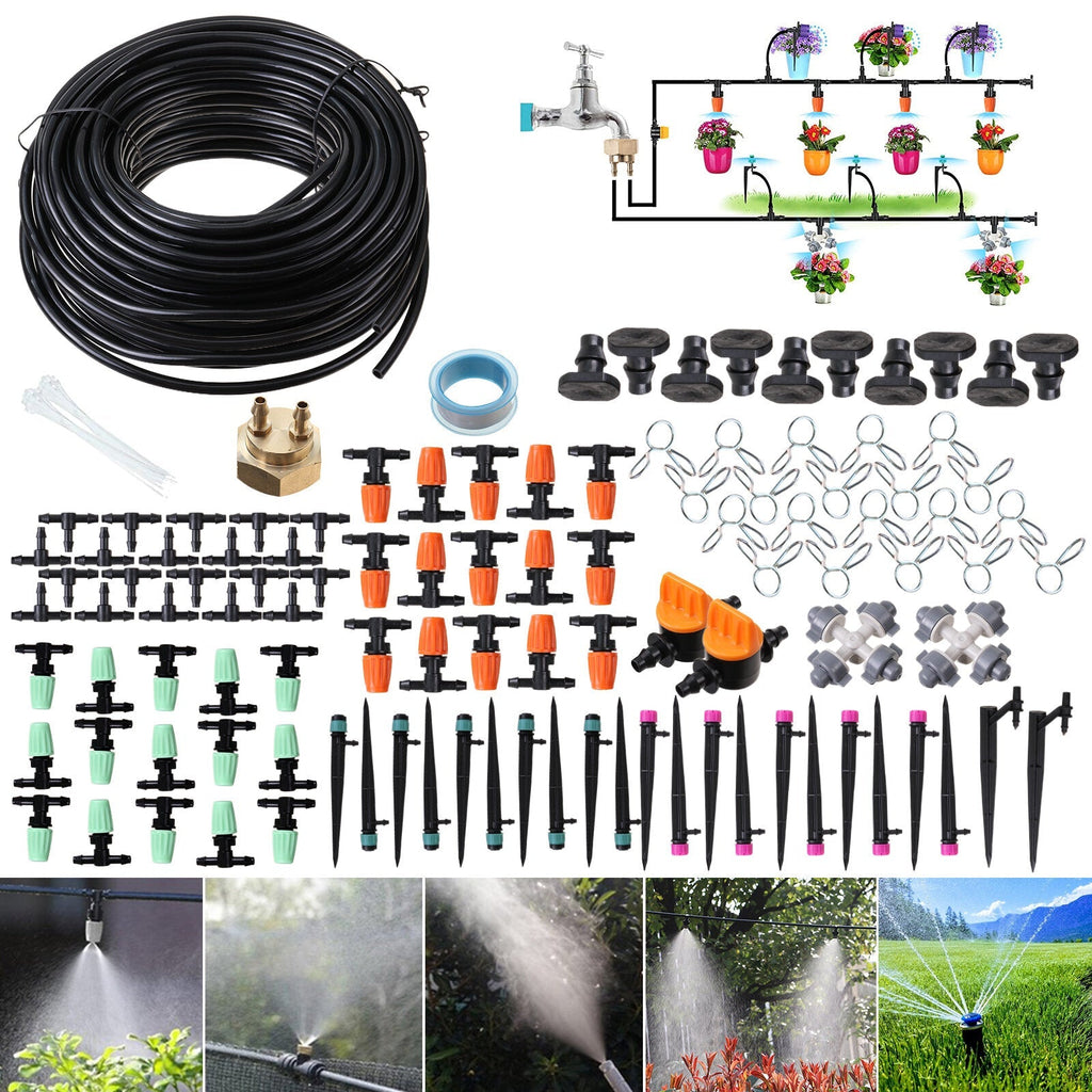 18m Garden Irrigation System Greenhouse Micro Drip Irrigation Kit Watering System ith Brass Threaded Connector