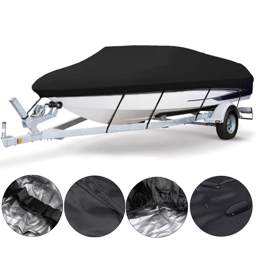 11-13ft 14-16ft 17-19ft 20-22ft Boat Cover UV-Protected Premium Heavy Duty 210D Trailerable Canvas Black