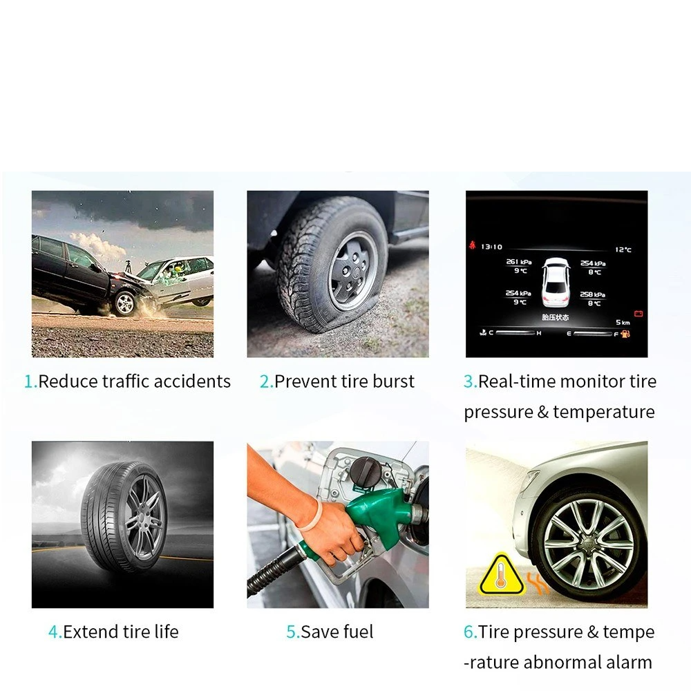 Tire Pressure Monitoring System For Android Navigation with 4 External Sensors Real-time Display