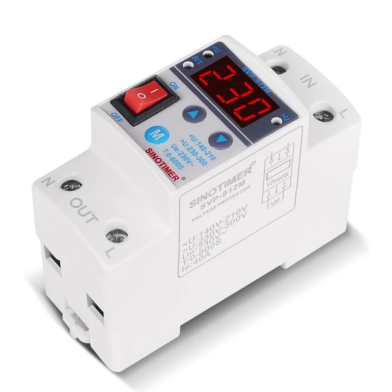 Din Rail Adjust Reconnect Over and Under Voltage Protector Relay Protective Overvoltage Protection ON/OFF Rocker Switch,220V