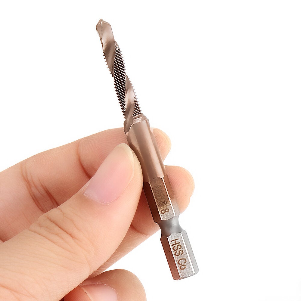 6Pcs M3-M10 M35 Cobalt Plating HSS Hex Shank Spiral Groove Drill Tap Bit Set Co-HSS Metal Threaded Hole Opener
