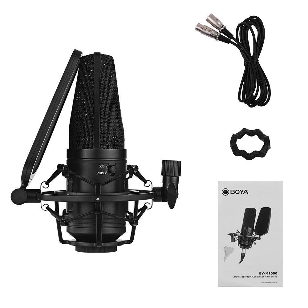 Professional Condenser Microphone Kit Support Cardioid/Omnidirectional/Bidirectional with Double-layer Popfilter Shock Mic