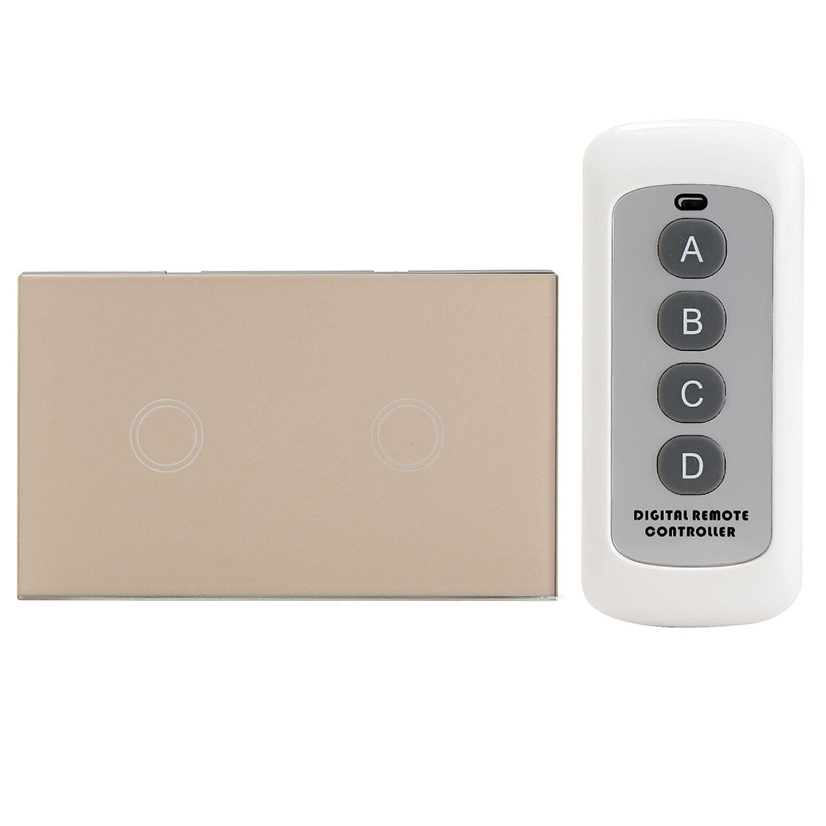 Crystal 1 Way 2 Gang Glass Remote Panel Touch LED Light Switch Controller With Remote Control