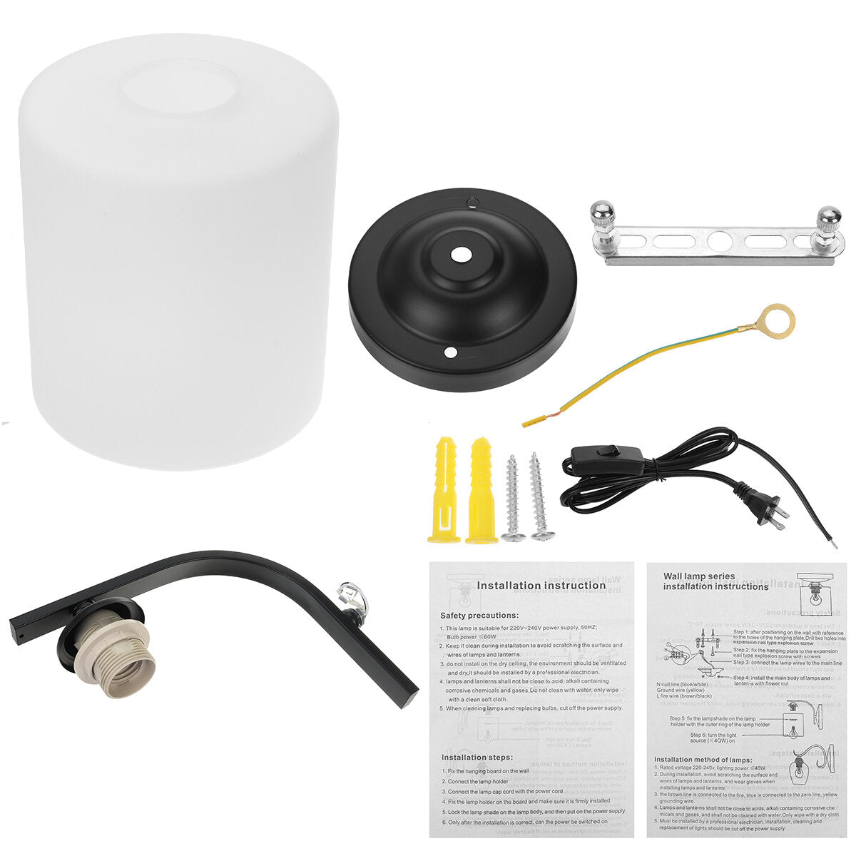 American Style Bedroom Wrought Iron Retro Wall Lamp with Power Switch Cord Without Bulb