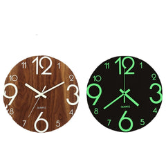 12" Luminous Wall Clock Quartz Wooden Silent Non Ticking Dark Home Room Decor