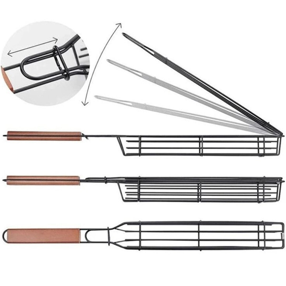 Portable BBQ Grilling Basket Barbecue Grill Mesh For Meat Kebab Tools Black 1PC