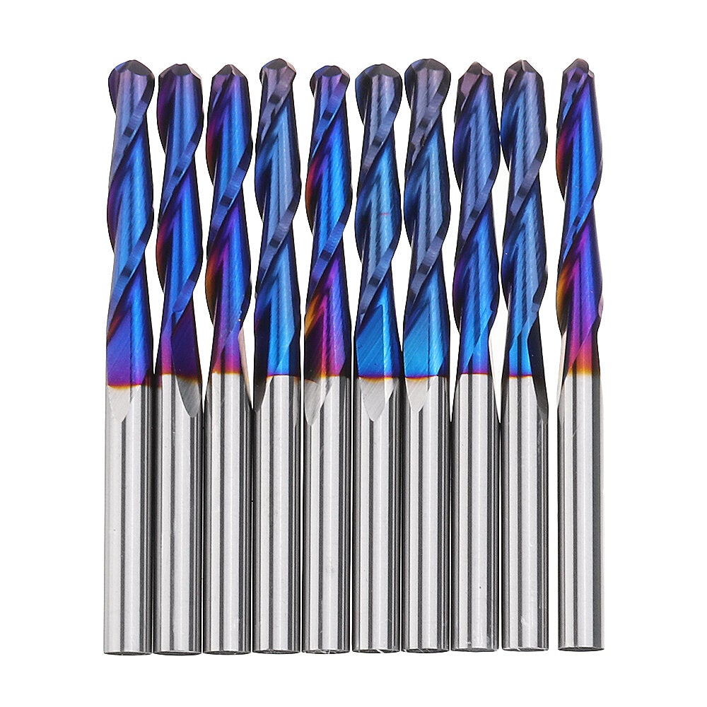 10pcs 3.175mm Shank End Mill Blue Coated Spiral Ball Nose CNC Milling Cutter