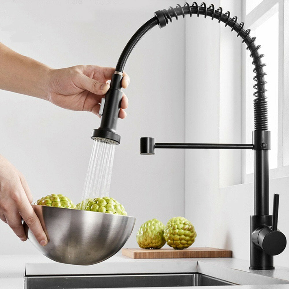 Matte Black Spring Kitchen Sink Faucet Pull Out Spout Single Lever Hot Cold Water Mixers Tap Down Sprayer