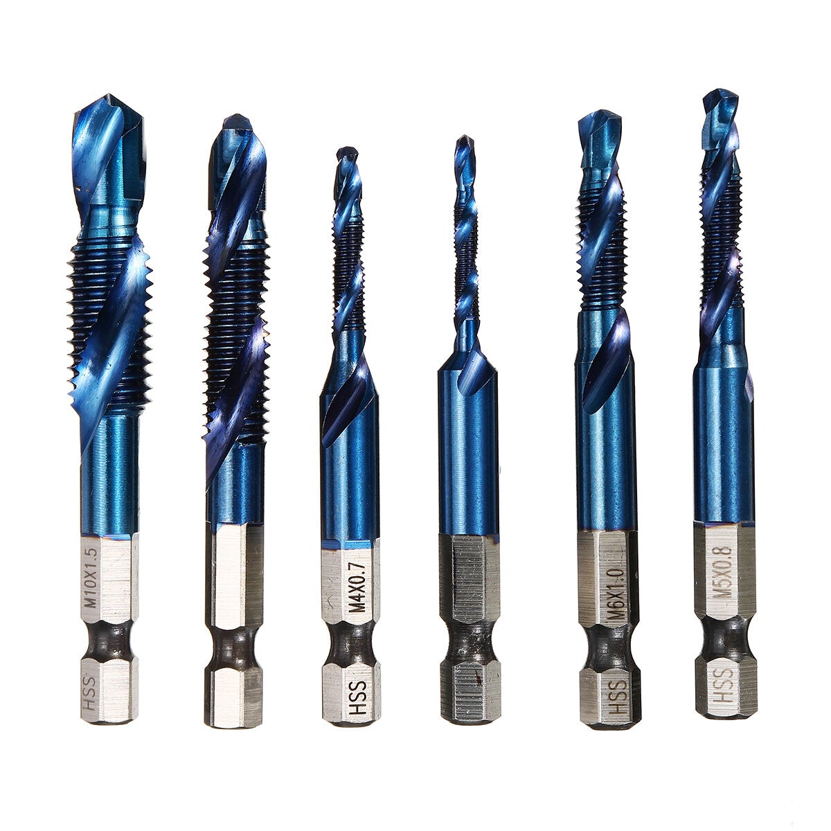 6Pcs M3-M10 1/4 Inch Hex Shank Metric Thread Blue Nano Coated HSS Drill and Tap Bits Screw