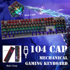104 Keys Wired Mechanical Keyboard Blue Switch Metal Panel 22 Backlight Effects Gaming Keyboard