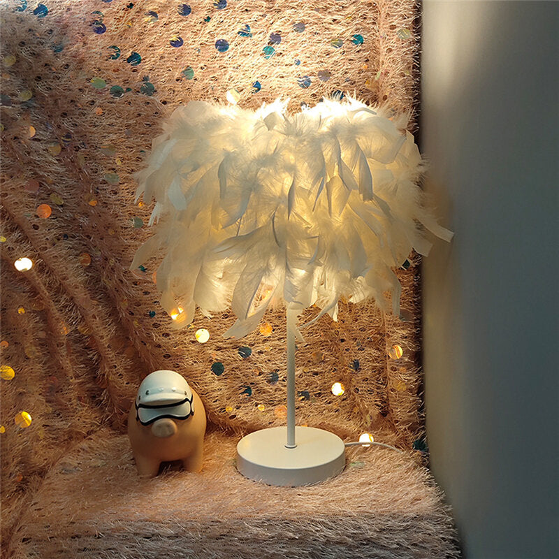 Modern Feather Shade Light Bedside Table Desk Lamp Bedroom DIY Decor Gift Home Without Bulb