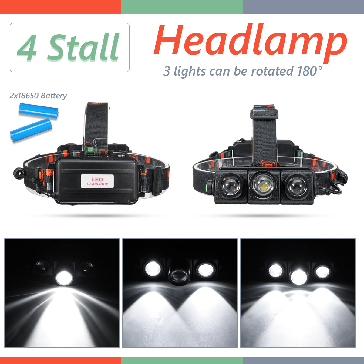 1200LM 1xT6+2xQ5 LED Bike Headlamp 4 Modes 180 Adjustable Bicycle Cycling Waterproof Fishing Light Night Warning Lantern