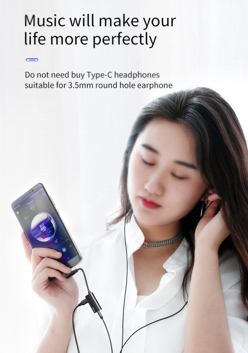 Type-c to Type-c Charging + 3.5mm Audio Music Adapter Converter for Huawei