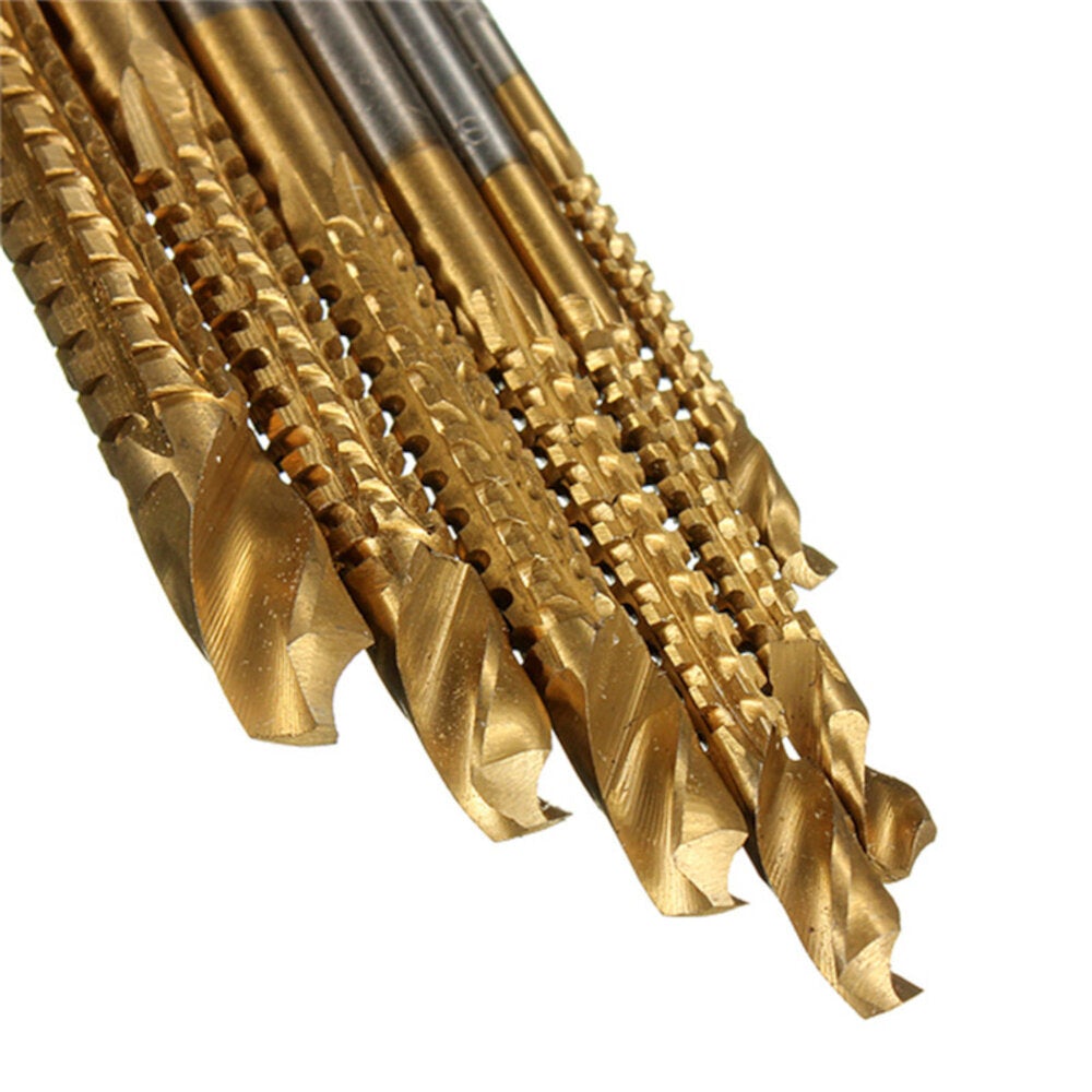 6Pcs Titanium Coated Twist Drill Bits Wood Metal Plastic Cutting Saw Bit Set