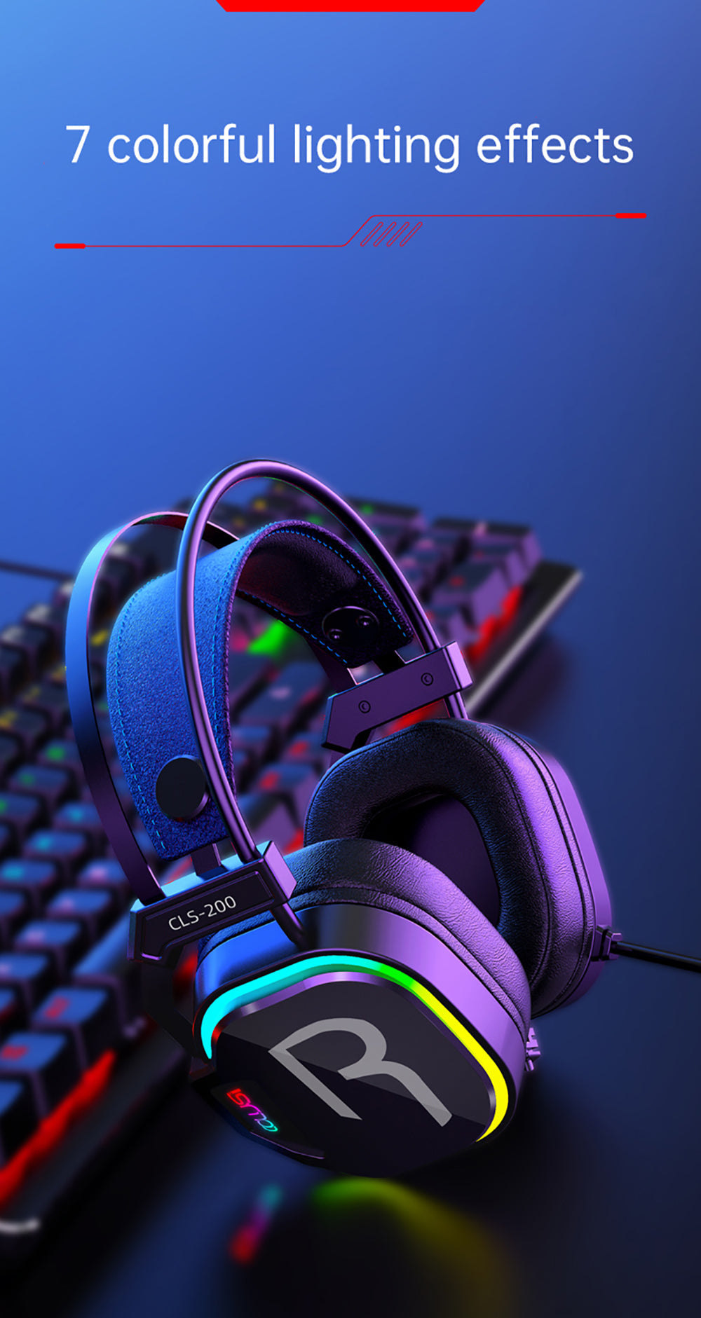 Gaming Headset with Omnidirectional Microphone Colorful RGB Light 50mm Unit for PC Laptop