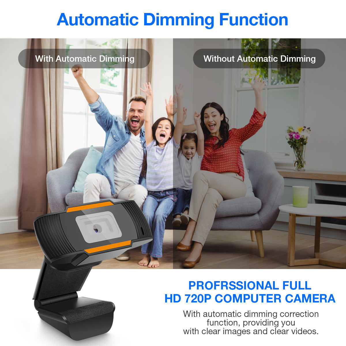 720P HD Free Drive USB Webcam Automatic Dimming Conference Live Computer Camera Built-in Noise Reduction Microphone for PC Laptop