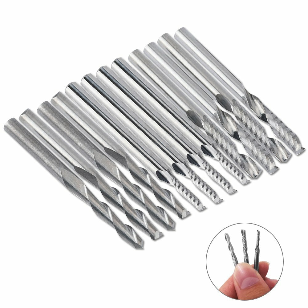 12 Pcs Carbide End Mill Cutter 1/8" Cnc Router Bits Double Flute Tools 1 Flute Single Edged Milling Cutter