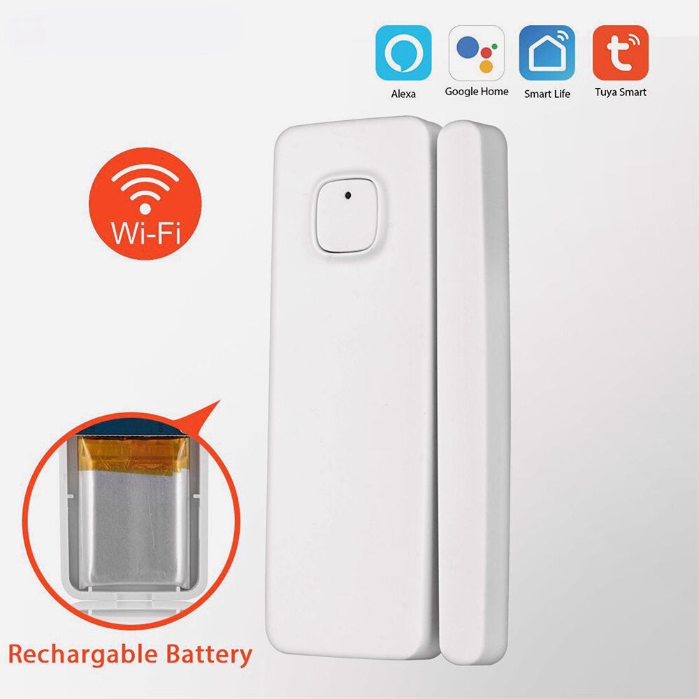 Smart Tuya Door Sensor WIFI Remote Control USB Charging Alarm Sensor Work with Amazon Alexa Google Assistant IFTTT