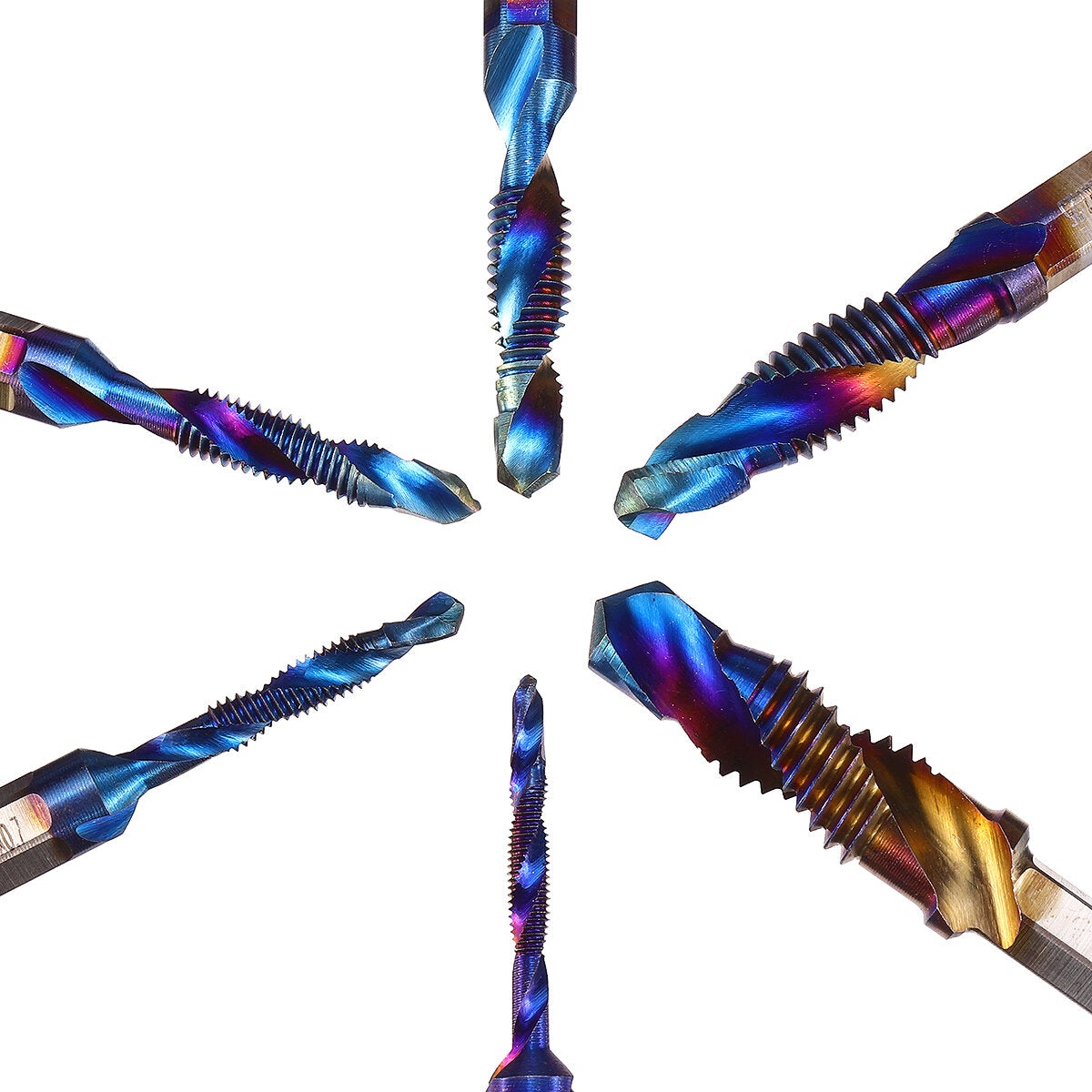 6pcs M3-M10 Combination Drill Tap Bit Hex Shank Blue Coated Deburr Countersink Bits Screw Thread Metric