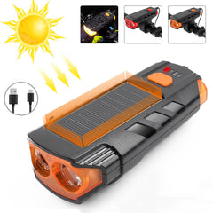 350LM 2xT6 LED Bike Headlight 5 Modes Bicycle Solar Front Light 6 Modes 120 dB Horn USB Rechargeable Waterproof Flashlight