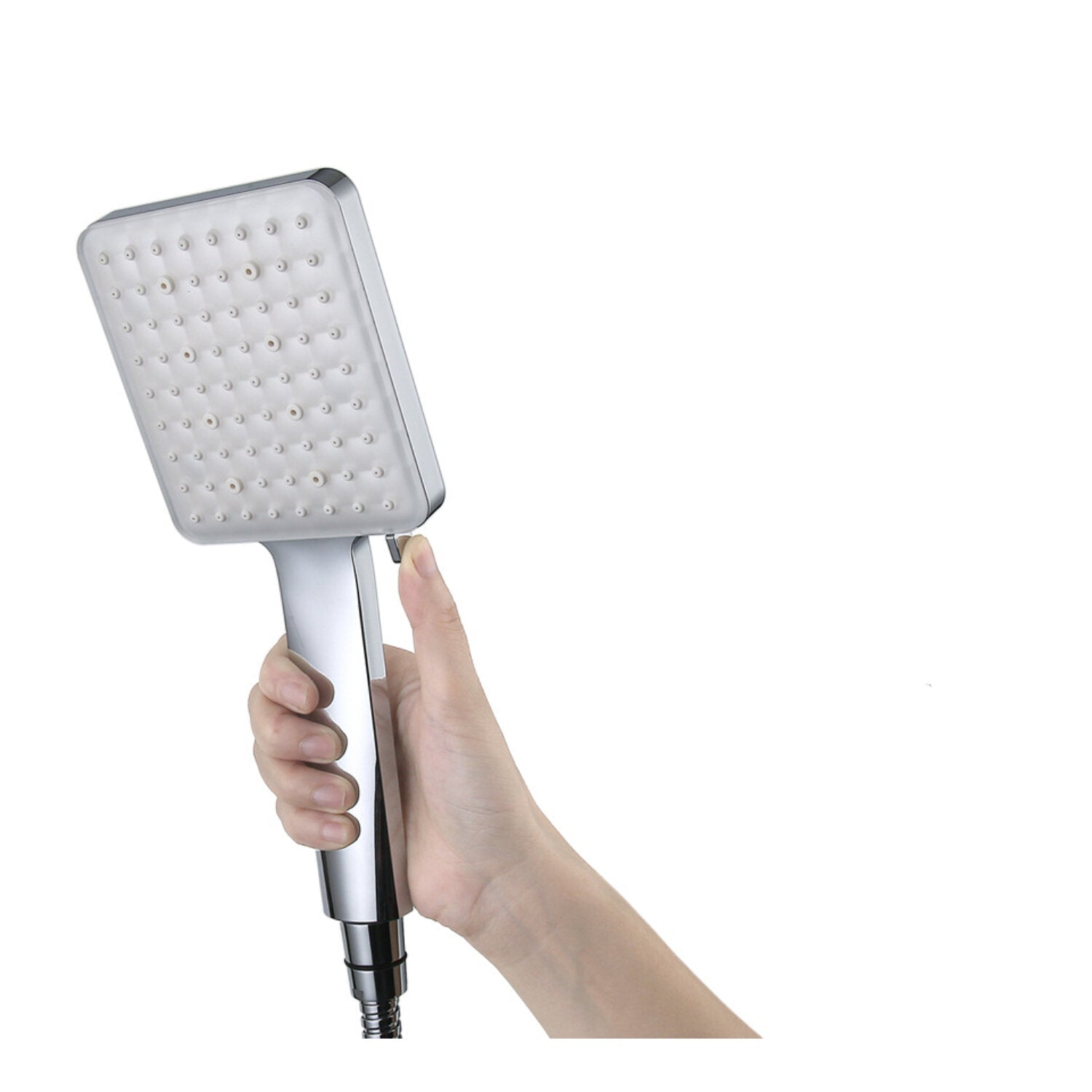 Square Shower Head With 1.5 m Stainless Steel Hose Hand 6 Jet Types Large Water-Saving High Pressure Chrome Universal For Bathing And Spa
