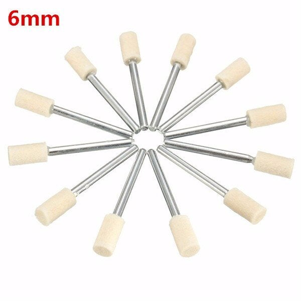 12pcs 3mm Shank Wool Polishing Head Buffing Wheel 3mm/6mm/8mm/12mm For Dremel Rotary Tool