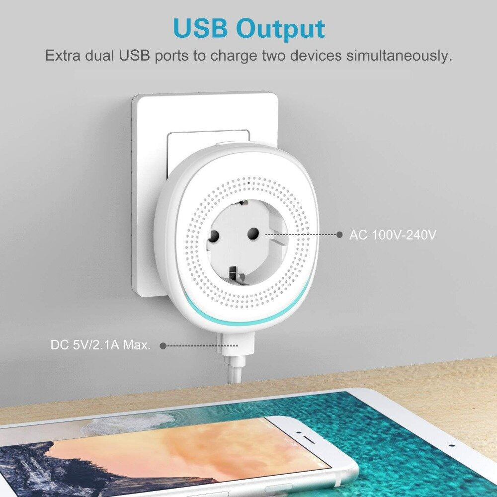 Dual USB Wifi Smart Socket EU Standard Voice Control Night Light Smart Plug Supports Amazon Alexa Google Home Tmall Genie IFTTT