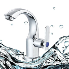 Bathroom Basin Sink Faucet Moon Curved Single Cold Tap Handle Electroplate Chrome Finish Deck Mount